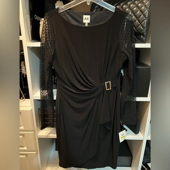 NWT Anne Klein Black bateau neck cocktail dress with illusion sleeves Sz10 - Picture 3 of 12